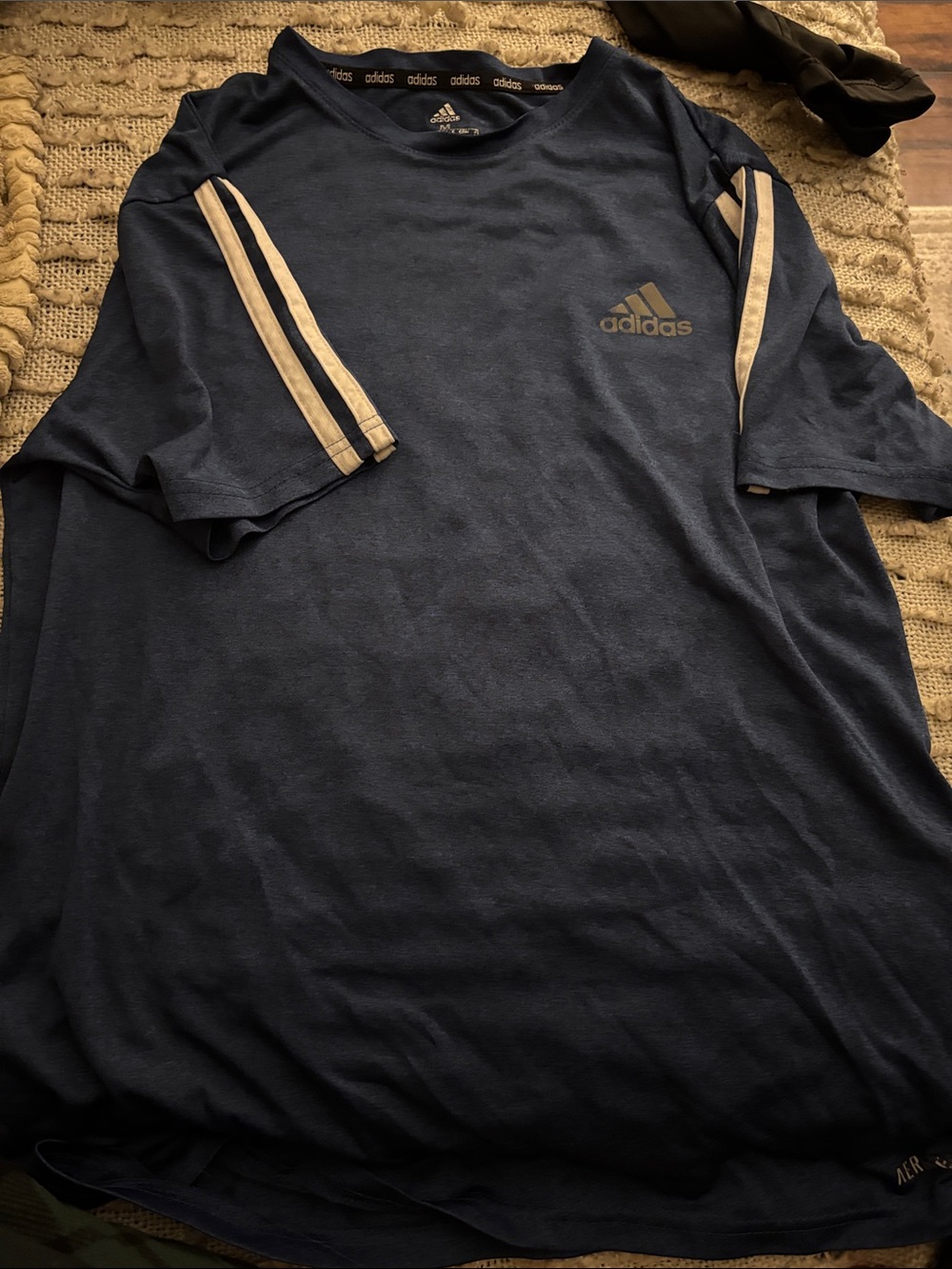 adidas Men’s Navy Polo Tee with Cream Stripe Accents